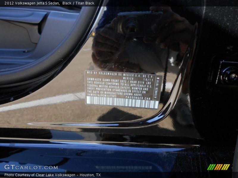 Black / Titan Black 2012 Volkswagen Jetta S Sedan