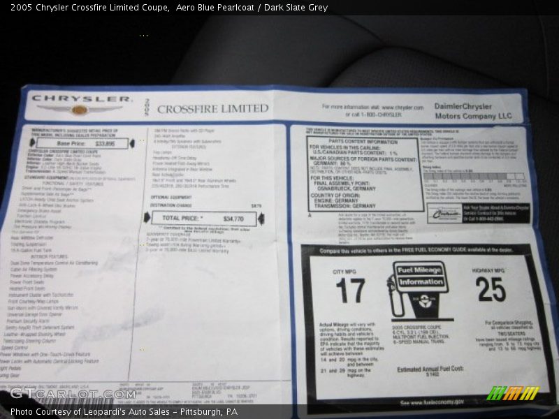  2005 Crossfire Limited Coupe Window Sticker