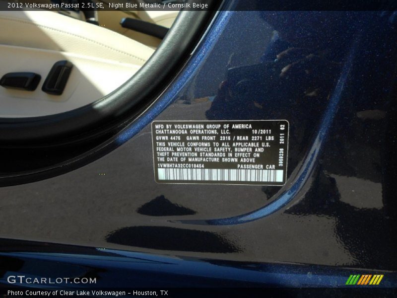 Night Blue Metallic / Cornsilk Beige 2012 Volkswagen Passat 2.5L SE