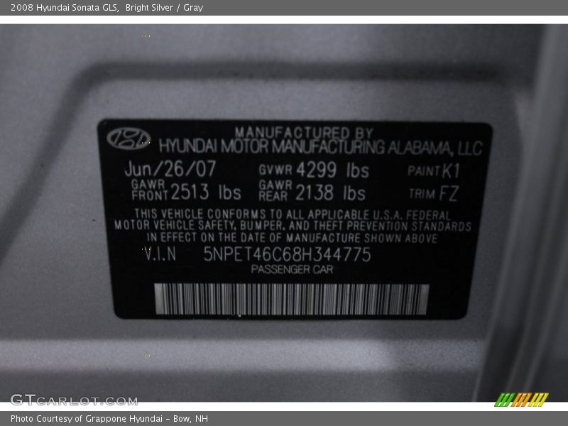 Bright Silver / Gray 2008 Hyundai Sonata GLS