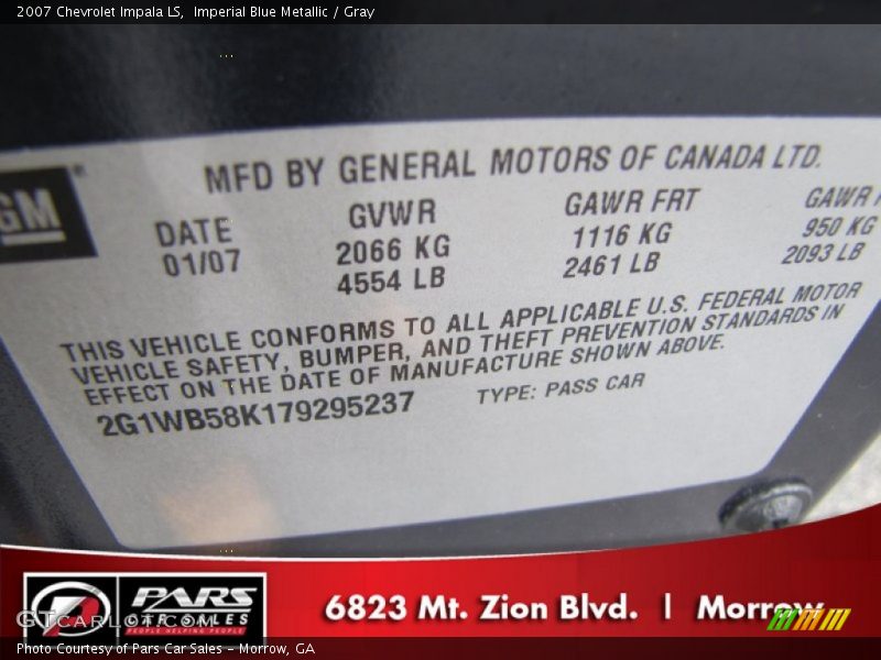 Imperial Blue Metallic / Gray 2007 Chevrolet Impala LS