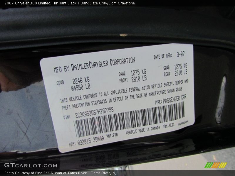 Brilliant Black / Dark Slate Gray/Light Graystone 2007 Chrysler 300 Limited