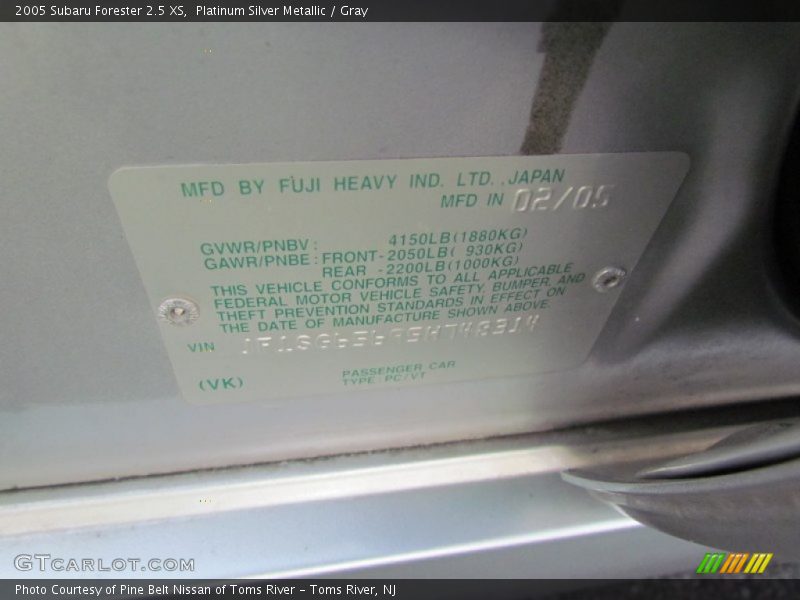 Platinum Silver Metallic / Gray 2005 Subaru Forester 2.5 XS
