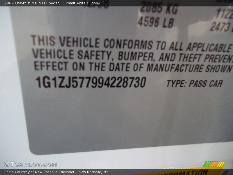 Summit White / Ebony 2009 Chevrolet Malibu LT Sedan