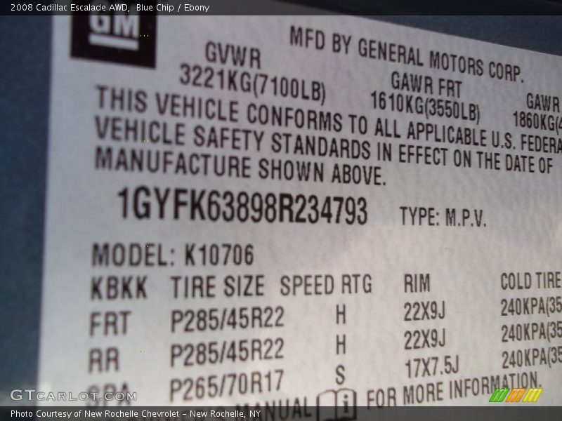 Blue Chip / Ebony 2008 Cadillac Escalade AWD