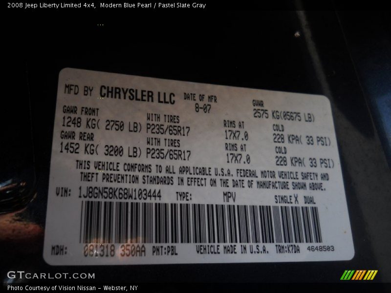 Modern Blue Pearl / Pastel Slate Gray 2008 Jeep Liberty Limited 4x4