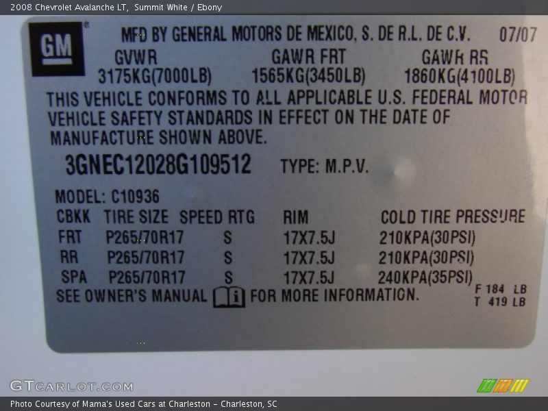 Summit White / Ebony 2008 Chevrolet Avalanche LT