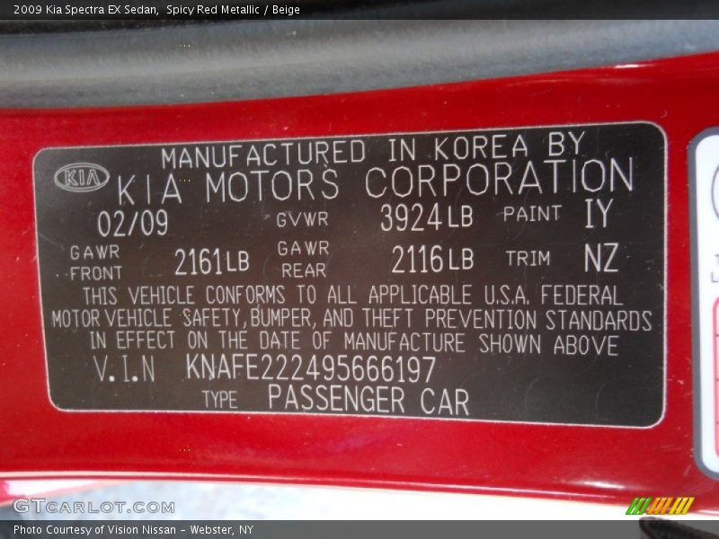 Spicy Red Metallic / Beige 2009 Kia Spectra EX Sedan