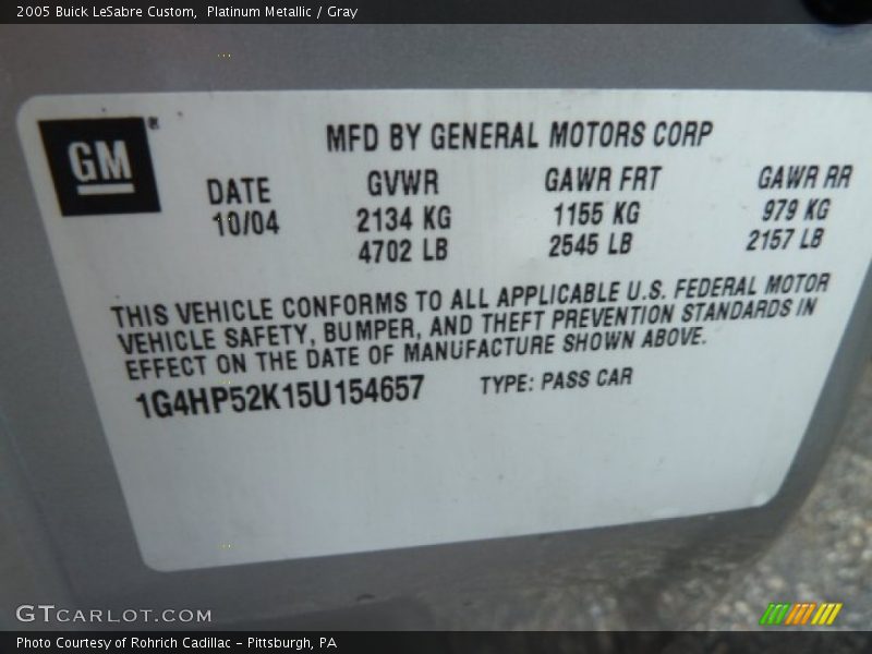 Platinum Metallic / Gray 2005 Buick LeSabre Custom