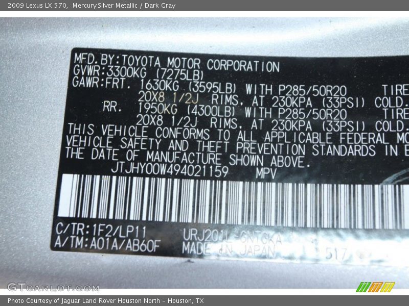 Mercury Silver Metallic / Dark Gray 2009 Lexus LX 570
