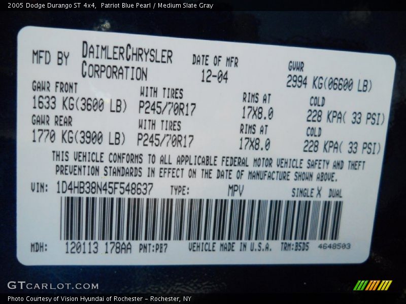 Patriot Blue Pearl / Medium Slate Gray 2005 Dodge Durango ST 4x4
