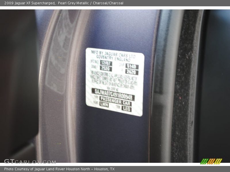 Pearl Grey Metallic / Charcoal/Charcoal 2009 Jaguar XF Supercharged