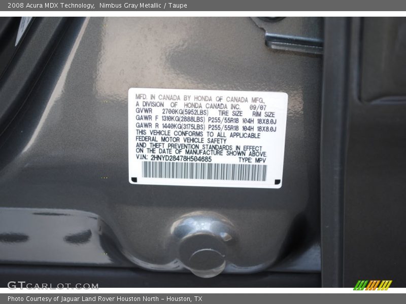 Nimbus Gray Metallic / Taupe 2008 Acura MDX Technology