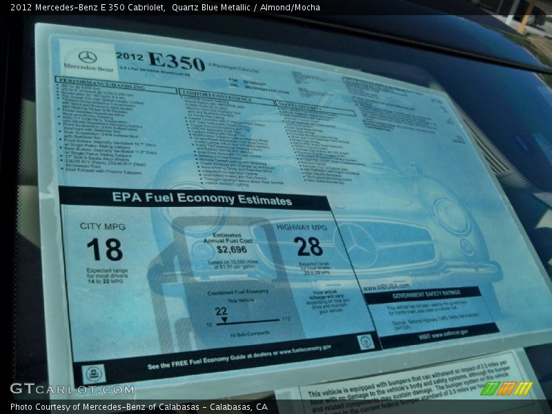  2012 E 350 Cabriolet Window Sticker