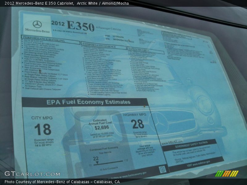  2012 E 350 Cabriolet Window Sticker