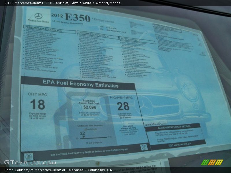  2012 E 350 Cabriolet Window Sticker