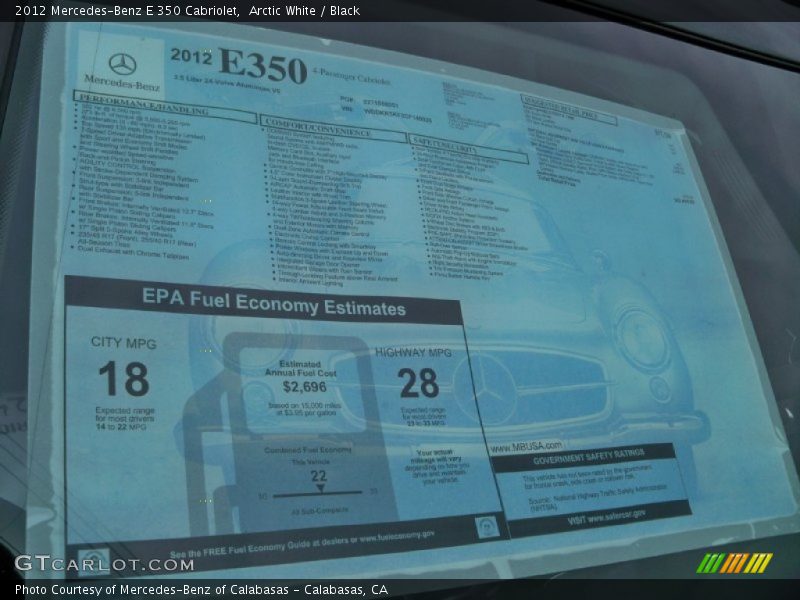  2012 E 350 Cabriolet Window Sticker