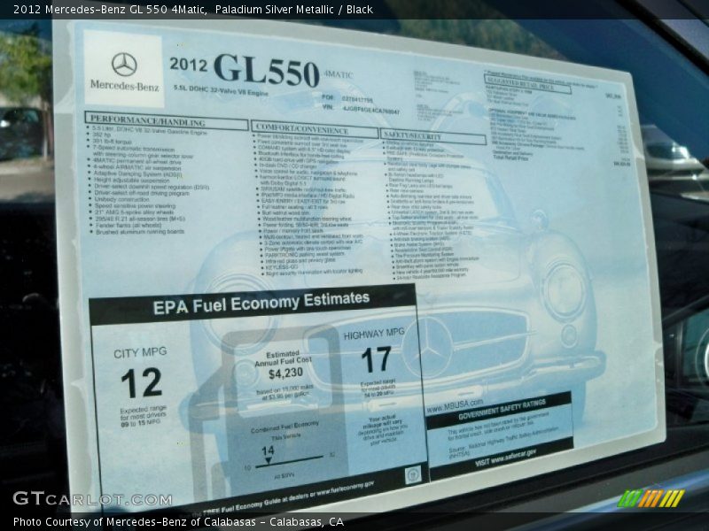  2012 GL 550 4Matic Window Sticker