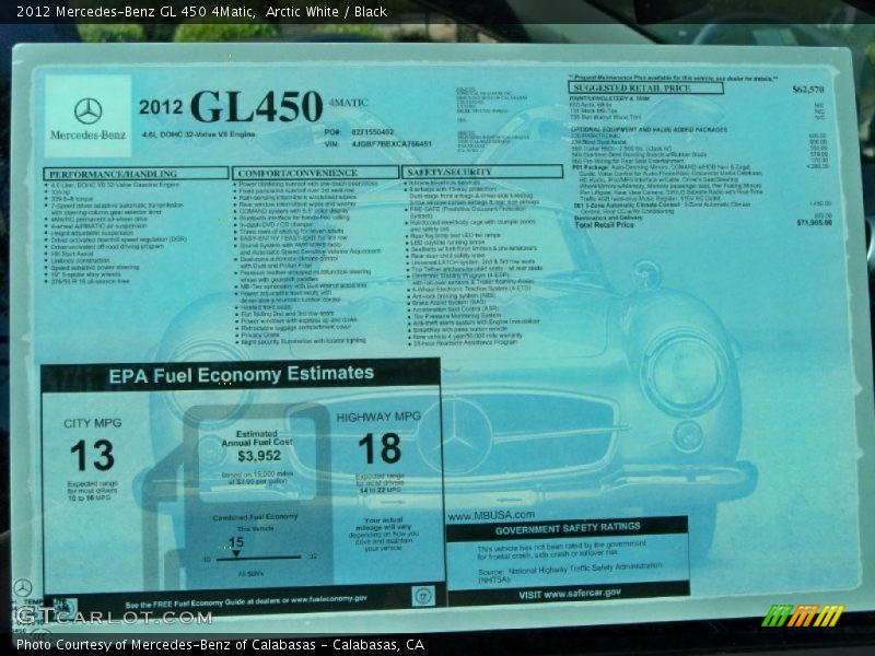 Arctic White / Black 2012 Mercedes-Benz GL 450 4Matic
