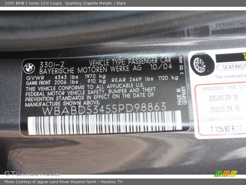 Sparkling Graphite Metallic / Black 2005 BMW 3 Series 330i Coupe