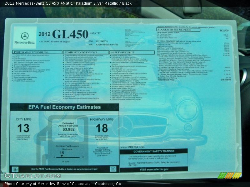 Paladium Silver Metallic / Black 2012 Mercedes-Benz GL 450 4Matic