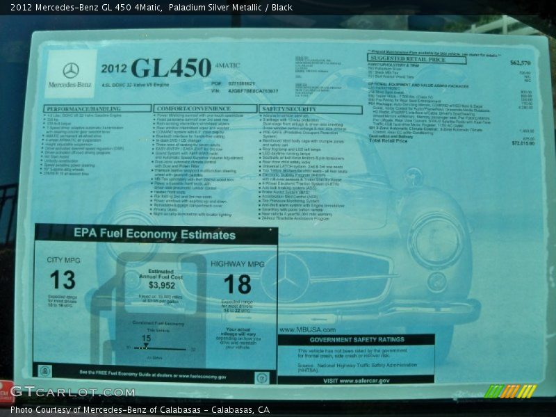 Paladium Silver Metallic / Black 2012 Mercedes-Benz GL 450 4Matic