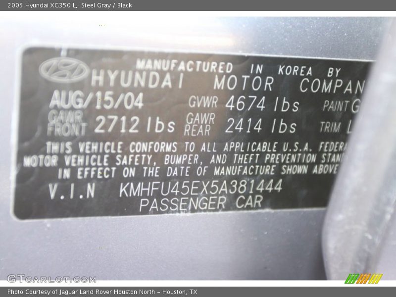 Steel Gray / Black 2005 Hyundai XG350 L