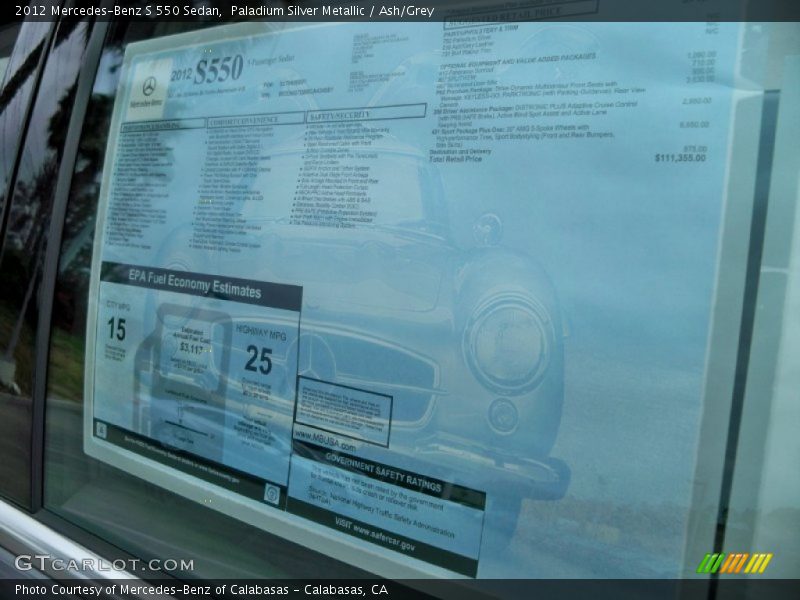 Paladium Silver Metallic / Ash/Grey 2012 Mercedes-Benz S 550 Sedan