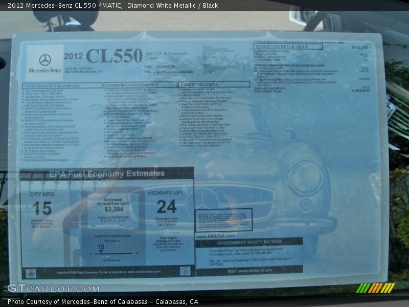  2012 CL 550 4MATIC Window Sticker