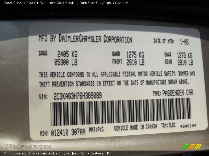 Linen Gold Metallic / Dark Slate Gray/Light Graystone 2006 Chrysler 300 C HEMI