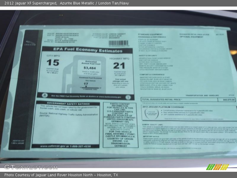  2012 XF Supercharged Window Sticker