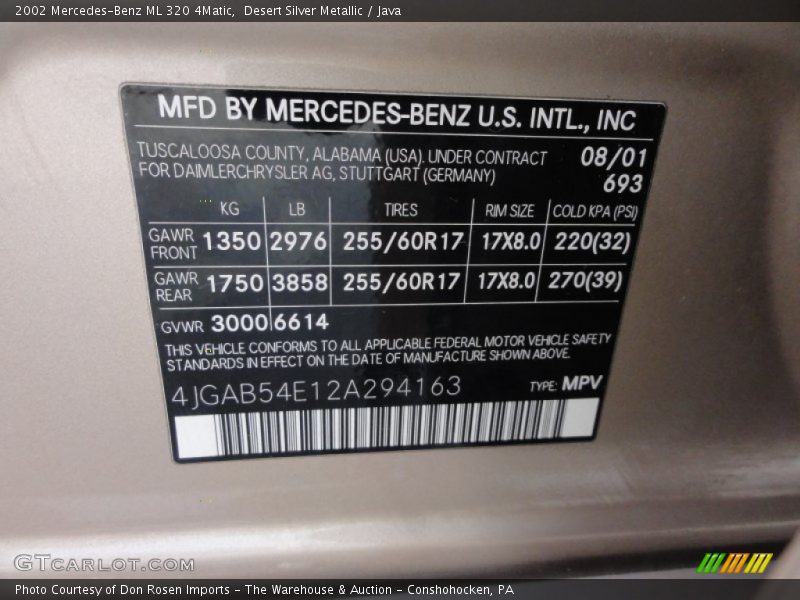 Desert Silver Metallic / Java 2002 Mercedes-Benz ML 320 4Matic