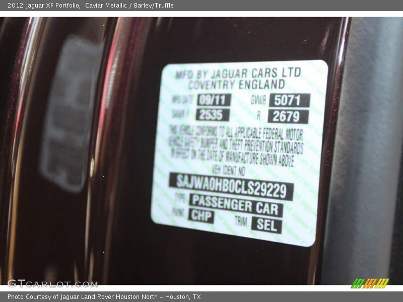 2012 XF Portfolio Caviar Metallic Color Code CHP