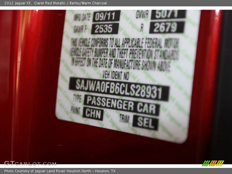 2012 XF  Claret Red Metallic Color Code CHN