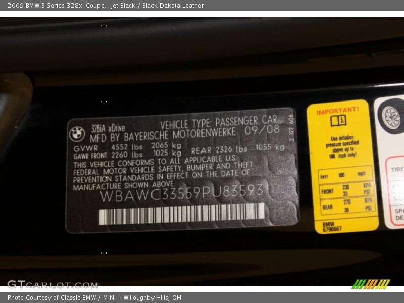 Jet Black / Black Dakota Leather 2009 BMW 3 Series 328xi Coupe