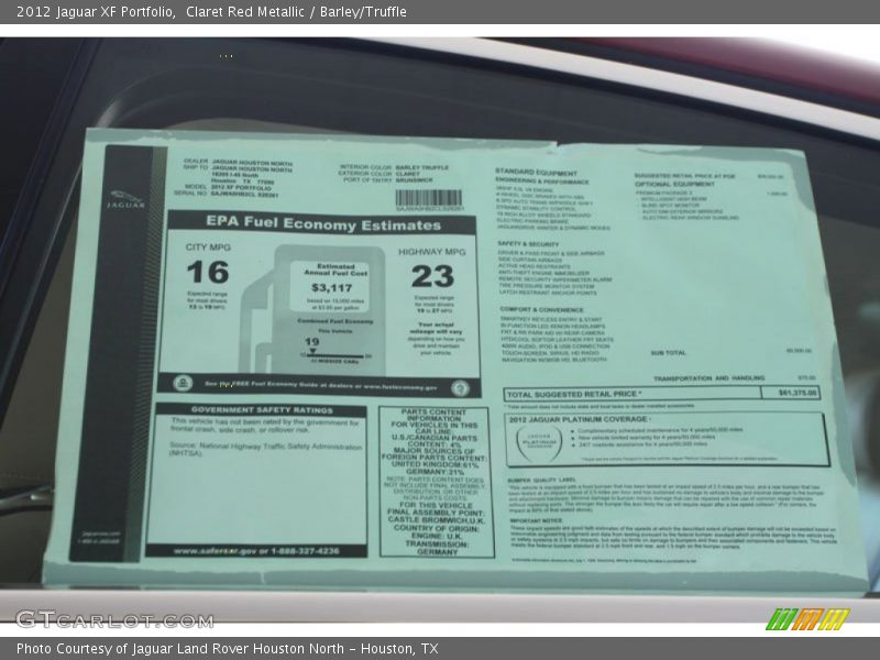  2012 XF Portfolio Window Sticker