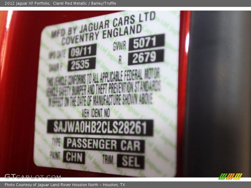 2012 XF Portfolio Claret Red Metallic Color Code CHN
