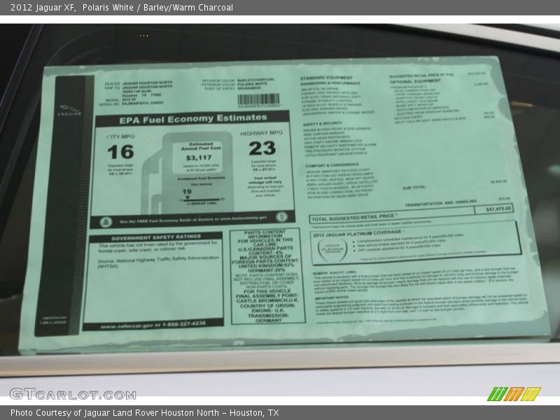  2012 XF  Window Sticker