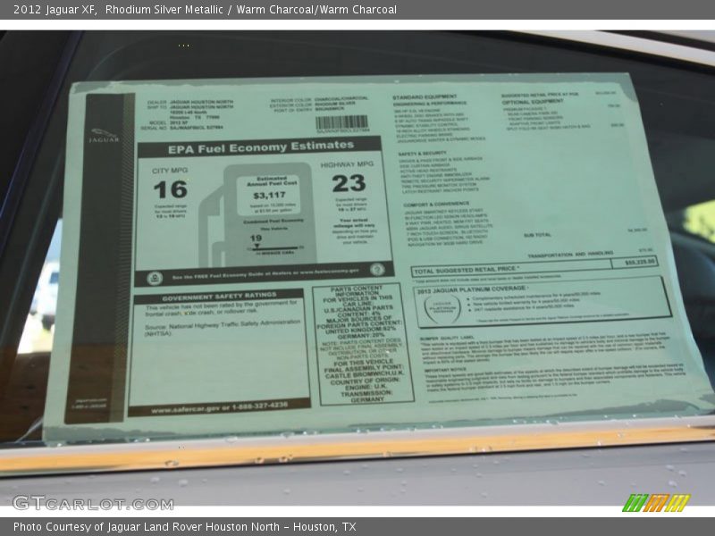  2012 XF  Window Sticker