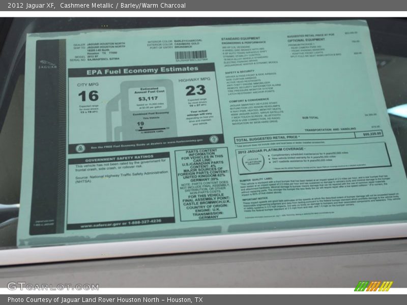  2012 XF  Window Sticker