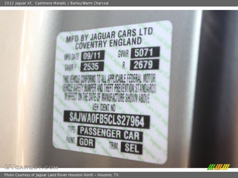 2012 XF  Cashmere Metallic Color Code GDR