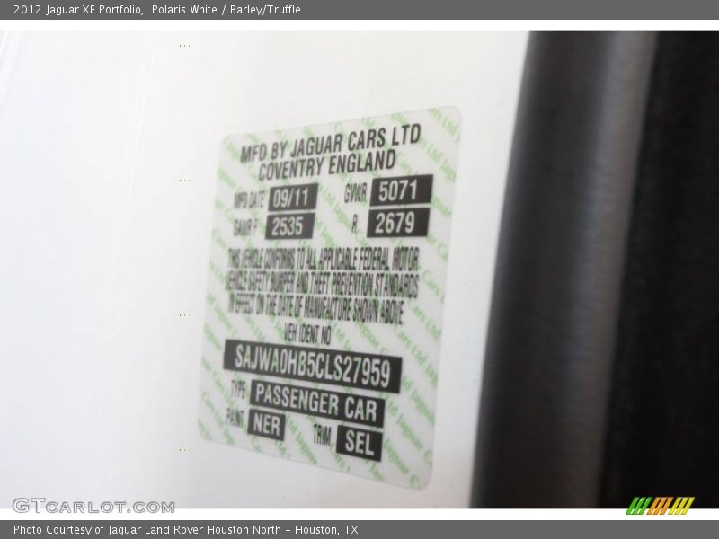 2012 XF Portfolio Polaris White Color Code NER