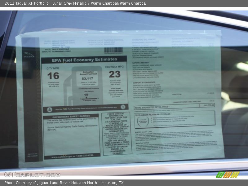  2012 XF Portfolio Window Sticker