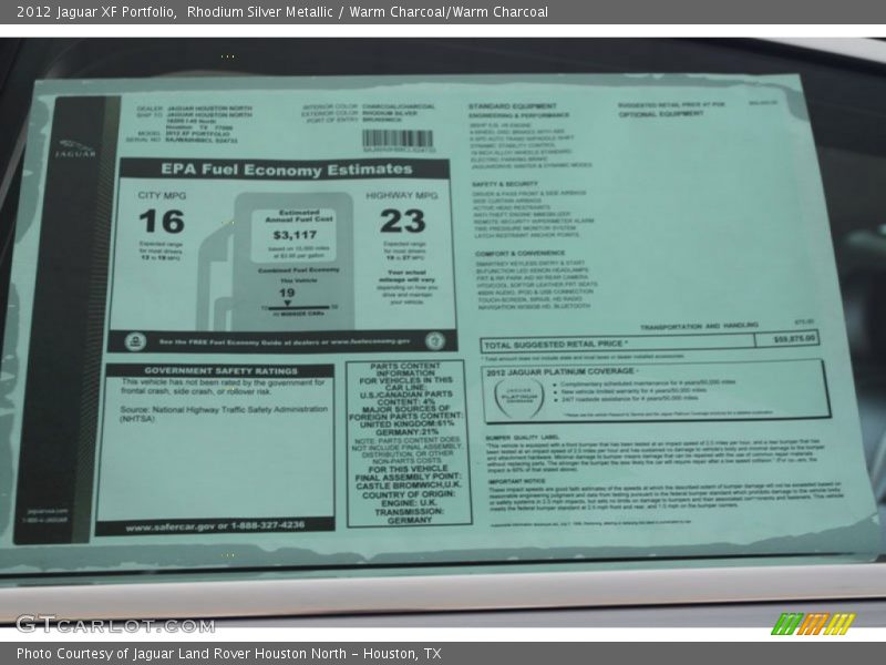  2012 XF Portfolio Window Sticker