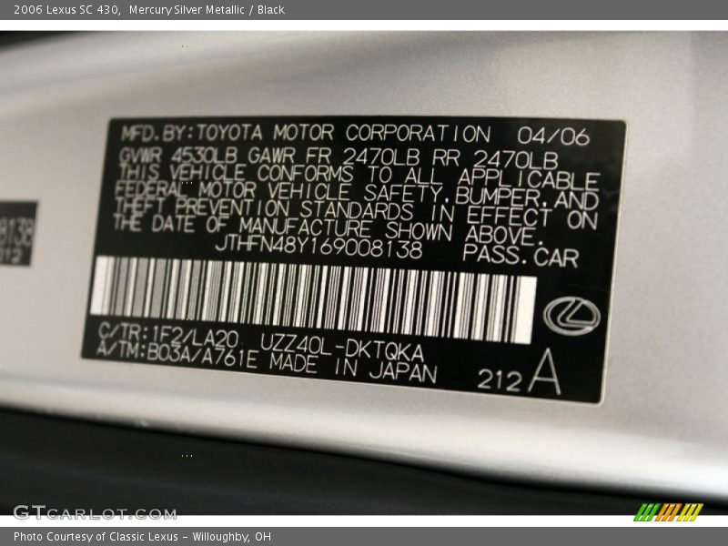 Mercury Silver Metallic / Black 2006 Lexus SC 430