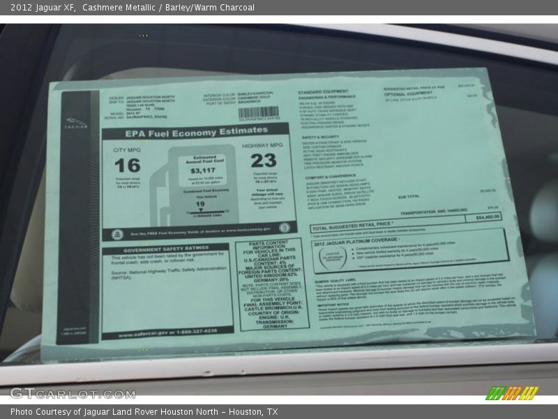  2012 XF  Window Sticker