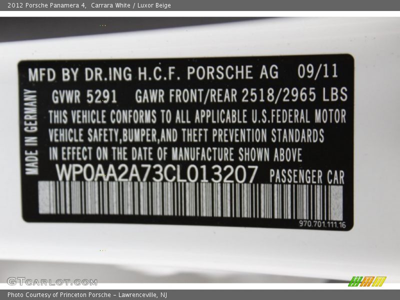 Carrara White / Luxor Beige 2012 Porsche Panamera 4