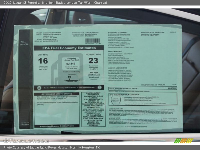  2012 XF Portfolio Window Sticker