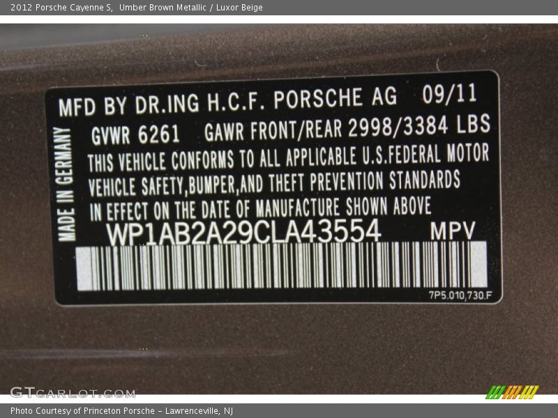 Info Tag of 2012 Cayenne S