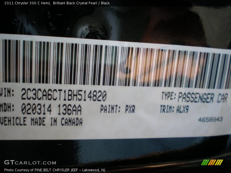 Brilliant Black Crystal Pearl / Black 2011 Chrysler 300 C Hemi
